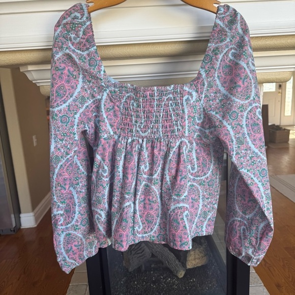 NWT J. Crew Paisly Puff Sleeve Sweetheart Neckline Cotton Spring Blouse Size 12 - Picture 6 of 8